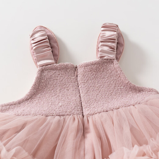 Fanhunting girl's dress winter style children's princess plus velvet suspender skirt baby girl's one-year-old dress winter pink/excluding accessories bag 100 cm