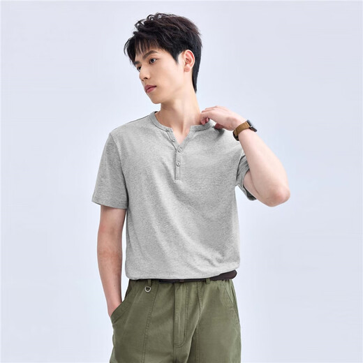 Giordano Henley shirt men's pure cotton knitted solid color basic Henry collar short-sleeved T-shirt for men 01023418