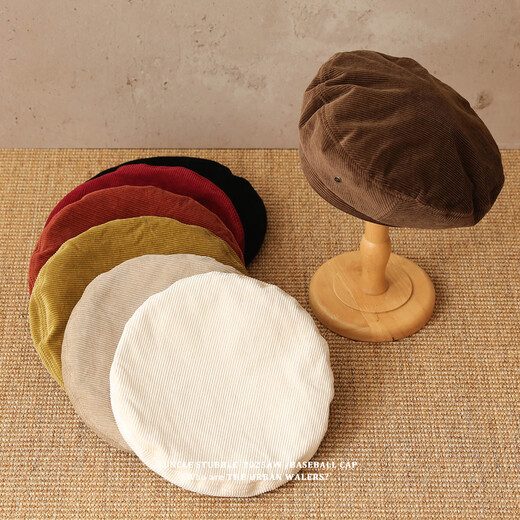 Uncle Beard's Autumn and Winter Corduroy Beret Women's Korean Retro Versatile Face-Showing Little Painter Hat Literary Style Apricot One Size (55-59cm Adjustable