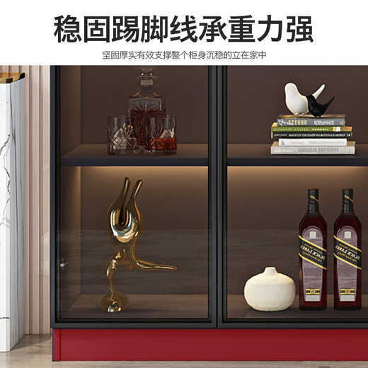 Zhong Zhanggui Wine Cabinet Light Luxury Solid Wood Sideboard Glass Door Display Cabinet Home Integrated Wall Bookcase New Storage Customized Cabinet 320cm Solid Wood Ecological Board Eight-Door Wine Compartment Model Comes with Sensor Light (Installation Included)