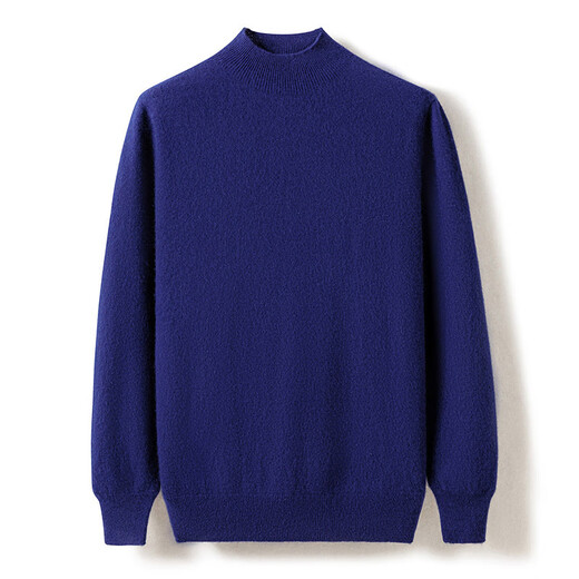 Qinghe woolen sweater thickened 25 autumn and winter men's cashmere sweater loose pullover woolen sweater half turtleneck seamless haze blue L