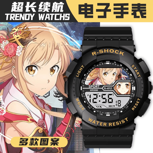 Sword Art Online Asuna Kirito Uhr großes Zifferblatt leuchtend wasserdicht und sturzsicher Jugend-Outdoor-Sport elektronische Uhr leuchtende Uhr T1271-schwarz Wecker + wasserdicht + Chronograph + Kalender