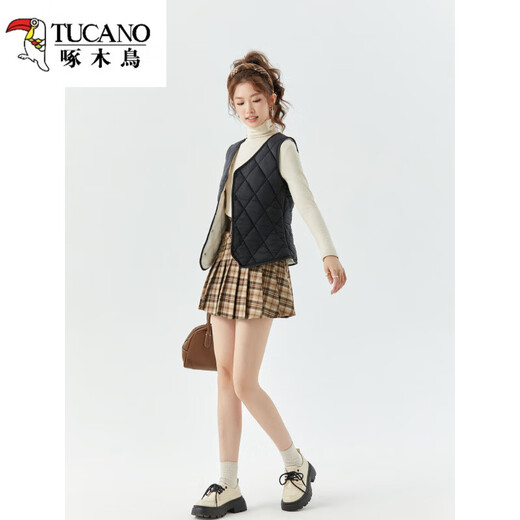 Woodpecker Autumn and Winter Down Cotton Vest Women's 2025 New Velvet Warm Vest Short Round Neck Vest Slim Fit Versatile Liner 8021 Ocean Blue Velvet XL (110Jin Jin is equal to 0.5 kg)