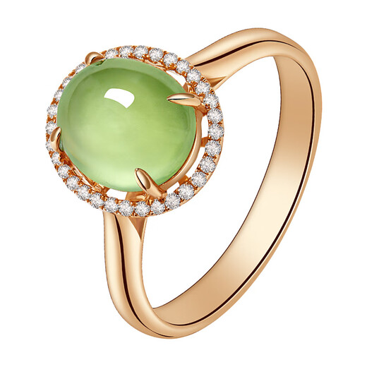 IL&CO Youke 18K gold prehnite ring for women diamond inlaid natural gemstone colored treasure ring birthday and Valentine's Day gift for women 18K gold prehnite ring No. 13