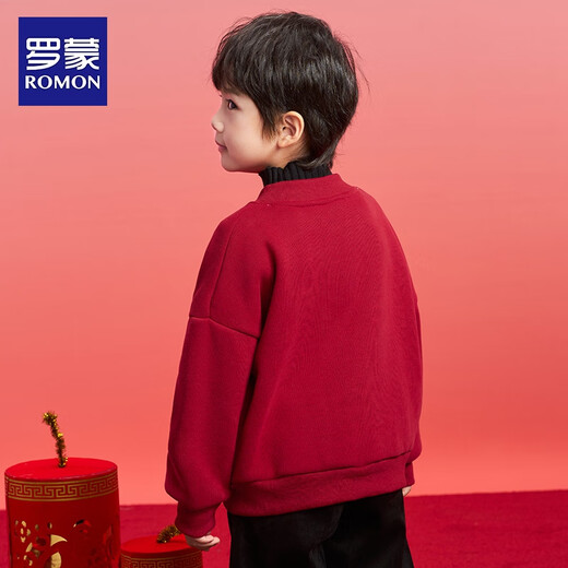 Luo Meng Children's Clothing Boys Red Baseball Jacket Autumn and Winter New Girls New Year's Eve Cardigan Top Red 130