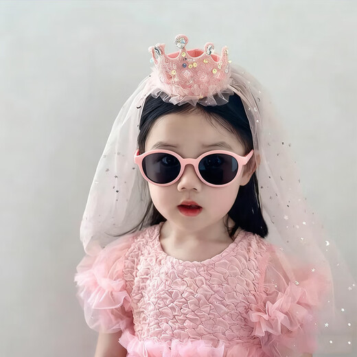 Bai Qixin's baby girl's birthday headdress is shiny and high-end, children's veil headband, cute crown hairpin, girl's veil hair accessories, apricot white veil sequined headband