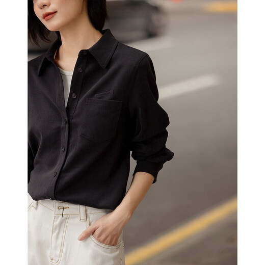 Demana Mocha Mist Winter Retro Style Warm Brushed Shirt Design Pocket Loose Shirt Women's Top