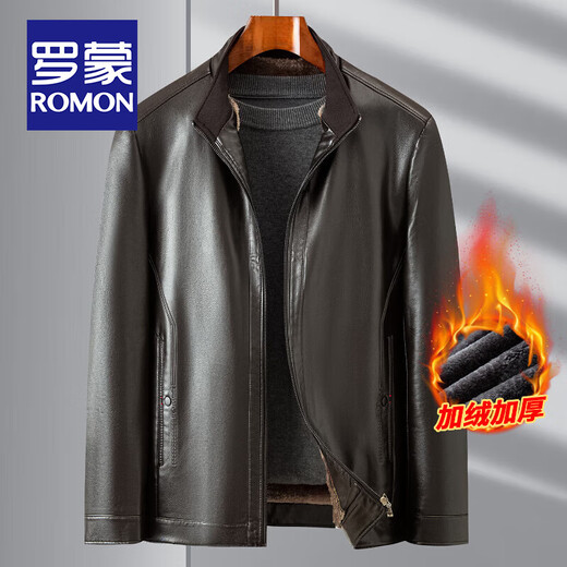罗蒙（ROMON）男士皮衣外套冬季新款加绒加厚款休闲防风保暖短款立领PU皮夹克男 加绒黑色 XL /180 (推荐130-145斤)