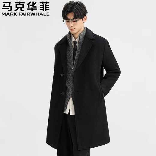 Mark Huafei wool woolen coat men's mid-length winter new cotton thickened windbreaker single-breasted woolen coat black regular style official authentic XL