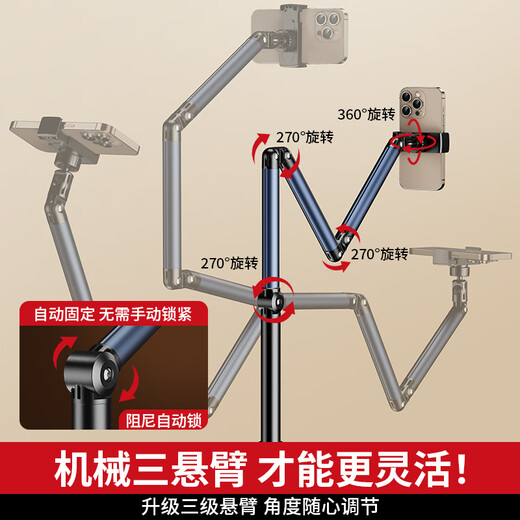 JIAHUACAI (JIAHUACAI) Professional mobile phone stand for overhead shooting, mirror live broadcast stand with radiator, multi-functional shooting support stand for internet celebrity anchors, calligraphy and video shooting stand, 1.7m double-arm mobile phone model