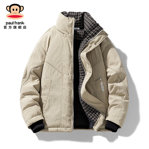 Big mouth monkey (paul frank) stand collar contrasting color cold-proof cotton coat for men in winter new fashion brand warm thickened cotton coat casual versatile cotton jacket black official authentic L recommended 125-145Jin Jin equals 0.5 kg
