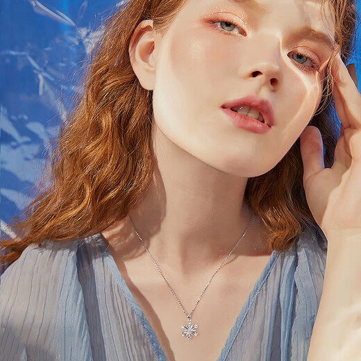 CHINA GOLD Small Snowflake Platinum Necklace Women's Platinum Pendant Light Luxury Necklace Birthday Gift for Girlfriend and Wife Wedding Anniversary Platinum Romantic Snowflake Pendant + Platinum Chain