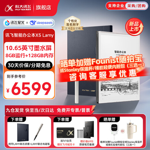 IFlytek smart office notebook X5/X5Pro flagship new product 10.65-inch ink screen e-book reader handwriting notebook tablet speech-to-text meeting records new flagship X5 LAMY co-branded model 8+128G iFlytek local AI large model *DeepSeek dual engine driver