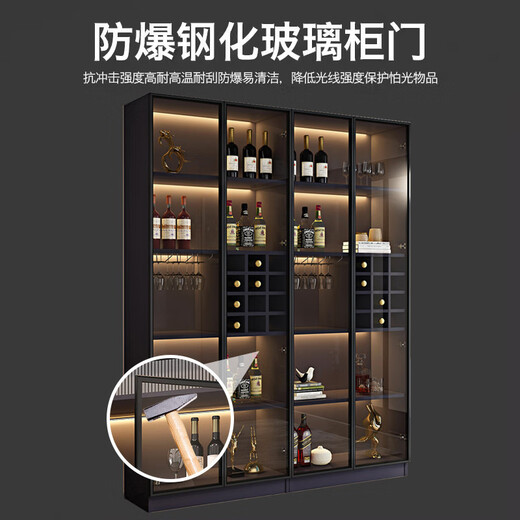 Zhong Zhanggui Wine Cabinet Light Luxury Solid Wood Sideboard Glass Door Display Cabinet Home Integrated Wall Bookcase New Storage Customized Cabinet 320cm Solid Wood Ecological Board Eight-Door Wine Compartment Model Comes with Sensor Light (Installation Included)