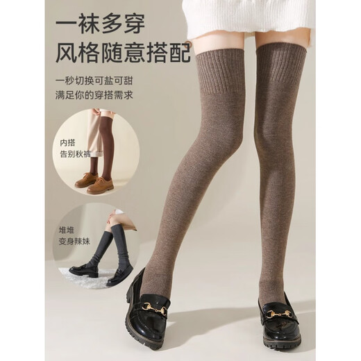 Yalu Knee Socks Women's No-Slip Wool Over-the-Knee Long Socks Women's Autumn and Winter Calf Thickened Extra Long Warm Thigh Socks Extended Version Wool Thigh Socks About 70CM Black One Size