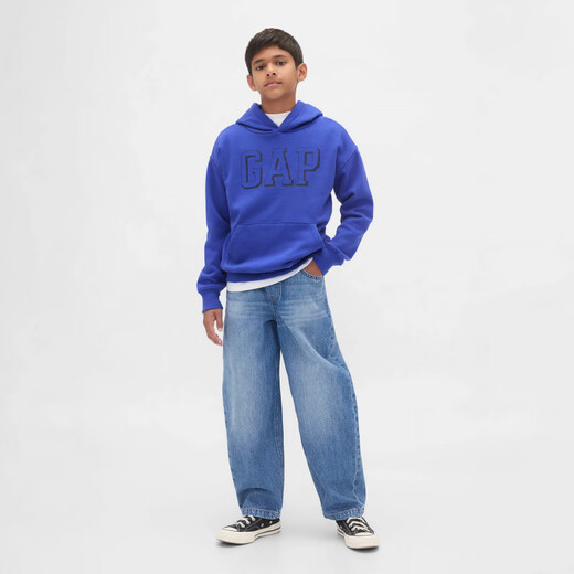 GAP Boys and Girls 2025 Autumn New Logo Three-dimensional Print Fleece Hoodie Children's Suit US Version 795197 Green 160 _80 (over 14 years old)