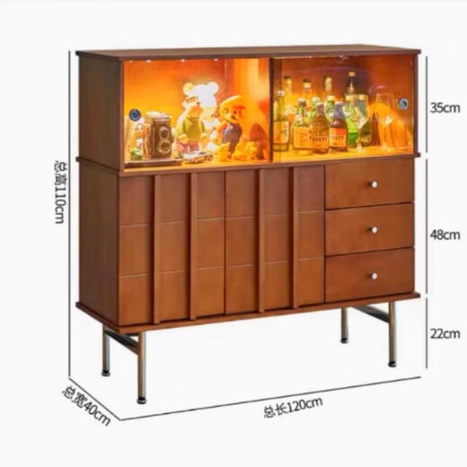 Yusenyi retro solid wood wine cabinet, antique glass cabinet, living room display cabinet, sofa side cabinet, stainless steel tea cabinet, side cabinet, antique pine wood