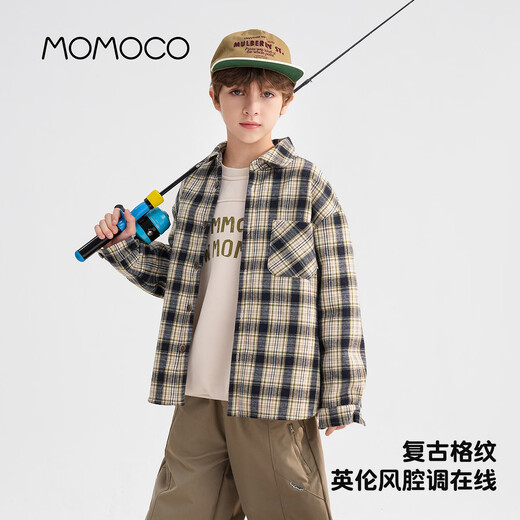 Mami Maka (MOMOCO) children's clothing boys' shirts 2025 winter fashion plaid shirt for middle and large children, navy plaid 120
