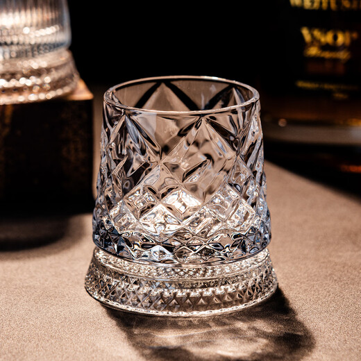 Bedojia crystal bottom rotating whiskey glass, high-end tumbler beer glass, home supplies, office high-end wineware, planet rotating cup with luminous coaster