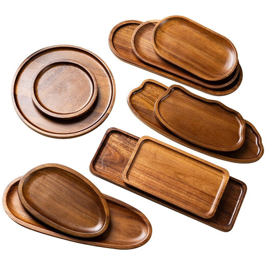 Acacia wood Japanese saucer home coffee shop tray rectangular cup holder wooden plate fruit candy cake tray solid wood color medium rectangular acacia wood tray