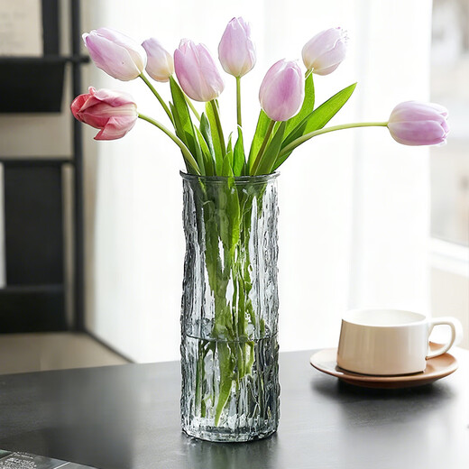 Jiuqiangu Vase Glass Vase Lucky Bamboo Vase Water Ripple Transparent + Gray Glass Vase Two Pack 0985