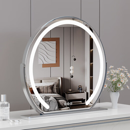 Shantou Lincun makeup mirror with light semi-circle light strip desktop tabletop rotatable fill-light smart vanity mirror touch control beauty mirror rotating semi-circle light strip white 40cm plug-in
