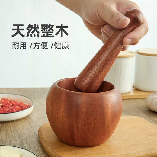 Kabo Wooden Manual Garlic Pounding Artifact Crushing Garlic Press Garlic Pounding Jar Pounding Jar Grinding Bowl Garlic Mortar Mahogany Log Garlic Pounding Jar - Small Solid Body