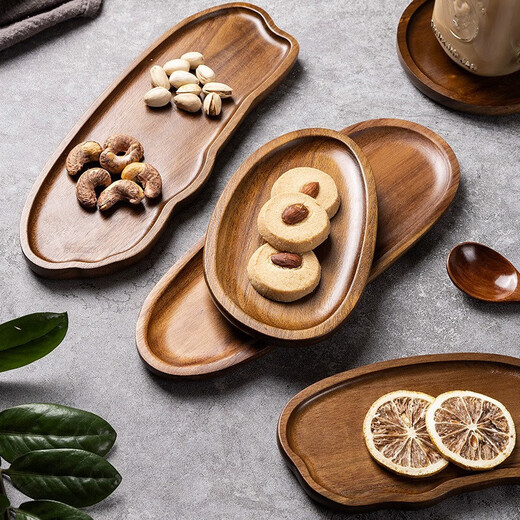 Acacia wood Japanese saucer home coffee shop tray rectangular cup holder wooden plate fruit candy cake tray solid wood color medium rectangular acacia wood tray