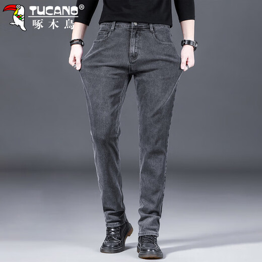 Woodpecker (TUCANO) jeans men's pants men's spring loose straight casual pants men's elastic trendy versatile trousers gray 32