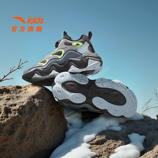 ANTA children's cotton shoes for boys and girls 2025 autumn and winter new style leather and velvet warm cotton shoes 312546912N store manager recommended black/cold gray/thin blue-1 33 shoe inner length 20.5cm