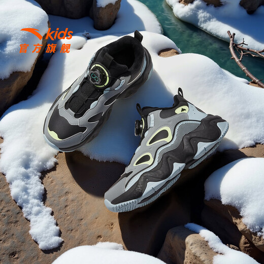 ANTA children's cotton shoes for boys and girls 2025 autumn and winter new style leather and velvet warm cotton shoes 312546912N store manager recommended black/cold gray/thin blue-1 33 shoe inner length 20.5cm