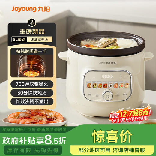 Joyoung quick-stewing electric stew pot, electric stew pot, electric casserole stew, purple casserole pot, bird's nest stew pot, porridge pot, large capacity, anti-overflow, long boiling, can be reserved for heat preservation DG50K-GD508