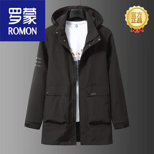 ROMON plus size plus size mid-length windbreaker jacket for fat men autumn and winter velvet workwear casual jacket black 6XL 221-240Jin Jin is equal to 0.5 kg