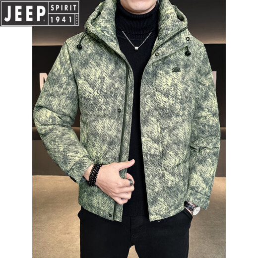 JEEP Jeep пуховик с капюшоном, мужская зимняя новинка 2025 года, холодостойкая утолщенная теплая куртка, мужская зимняя короткая зеленая куртка 2XL