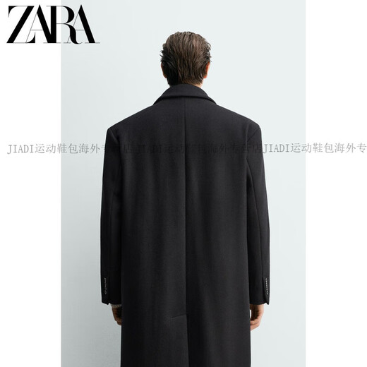 ZARA2025 new winter style men's blended loose double-breasted long coat 5854306 800 official authentic black S (175/92A)