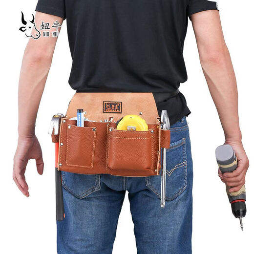Ye Yu nail pocket carpentry tool bag first layer cowhide waist bag type large capacity carpentry special bag cowhide waist bag tool bag black first layer cowhide double pocket model