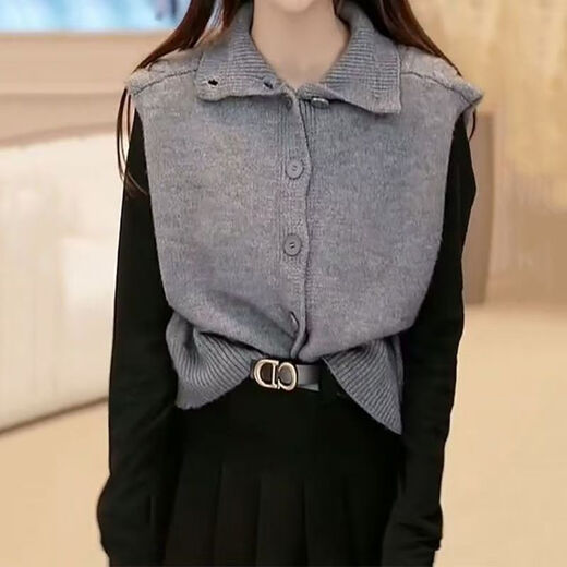 The same style in the mall, elegant reversible vest, loose turtleneck, stacked top, fashionable and versatile pullover sweater for women, gray M, recommended 90-120 Jin Jin equals 0.5 kg