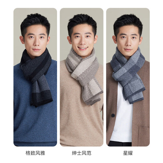 Shanghai Story New Autumn and Winter Scarf for Men Sheep Wool Knitted Lamb Wool Warm Thickened Scarf for Elders Gift Box Gentleman Style - Light Brown
