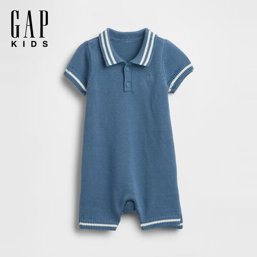 Gap Gap infant and toddler 2026 spring new pure cotton bear POLO short-sleeved jumpsuit children's clothing US version 880369 gray blue 80cm /48 Asian code 9-18 months / US code 12-18 months