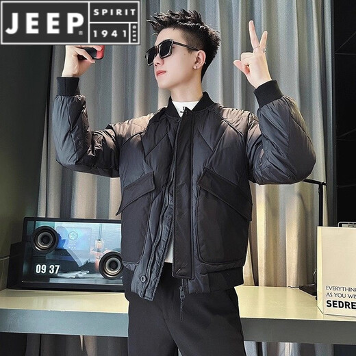JEEP SPIRIT otoño e invierno nuevo estilo hermoso cuello de béisbol ropa de trabajo algodón tendencia de la moda masculina chaqueta versátil de color sólido simple negro M (recomendado 90-110 Jin Jin equivale a 0,5 kg)