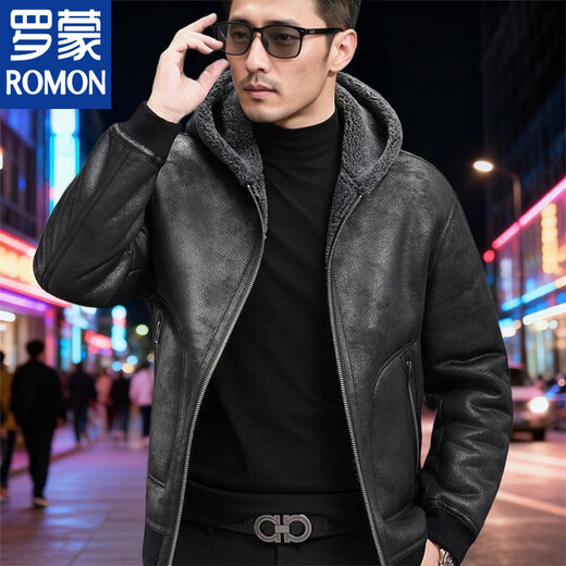 ROMON 2025 новая двусторонняя мотоциклетная куртка плюс бархатная утолщенная замшевая меховая куртка «все в одном», мужская меховая куртка коричневого + черного цвета с капюшоном 3XL 145-165Jin Jin равна 0,5 кг