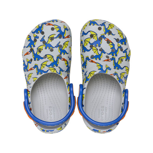 CROCS 2026 Spring New Classic Dinosaur Print Children's Crocs Lightweight and Comfortable Casual Slippers/212514 Atmospheric Gray-1FT 28 (165mm)