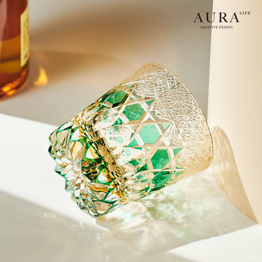 AURA LIFE purple fluorite Edo Kiriko hand-carved whiskey glass crystal glass foreign wine glass purple fluorite exquisite carving gift box 320ml 1 piece