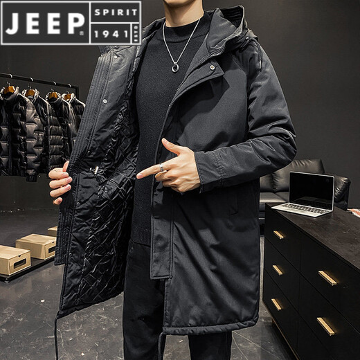 JEEP SPIRIT cotton coat men's mid-length winter thickened parka cotton coat loose hooded workwear windbreaker jacket ins coat military green quilted M