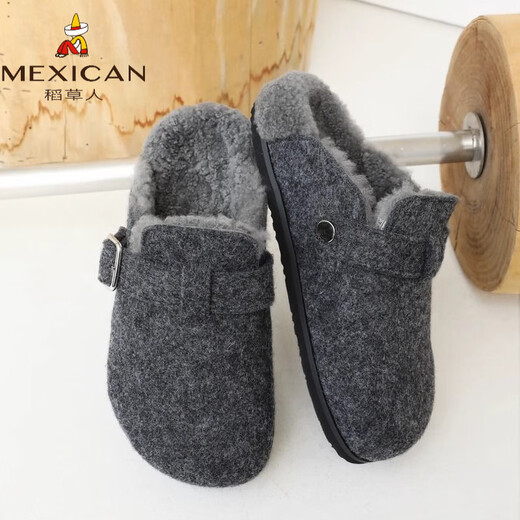 Scarecrow gray thick-soled shoes winter toe-cap furry slippers women's outer wear lazy half-slippers Boken shoes gray counter version 35