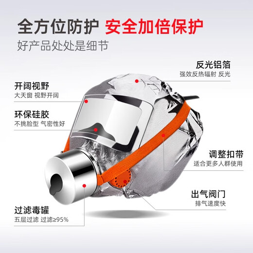Bangweishi Fire Mask Fireproof, Smokeproof, Escape and Antivirus, Upgraded Adult Style, 1 Pack High Efficiency Filtration, Heat Insulation and Flame Retardant