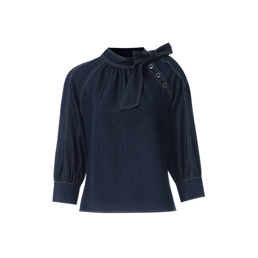 EITIE Bow Tie Fashionable Imitation Denim Shirt 2026 Spring New Loose Slimming Niche Top A2613115 Aqua Blue 39 XL (170)