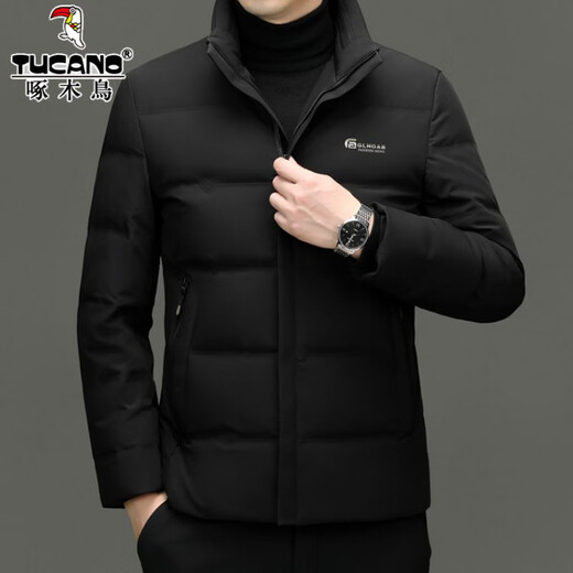 Мужской пуховик Woodpecker, короткий зимний утолщенный теплый белый утиный пух, модная куртка с воротником-стойкой, универсальная моющаяся куртка с защитой от холода 6183 черный M 170