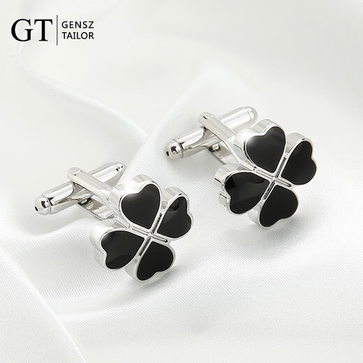 GENSZ GT GENSZ black four-leaf clover cuff buttons men's business shirt cuff links gift box black four-leaf clover