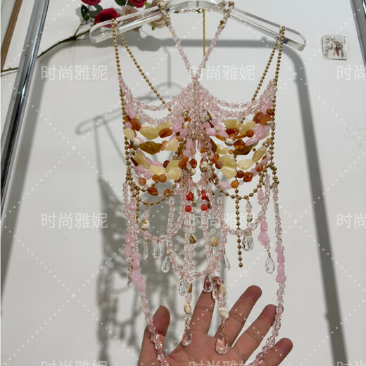 Acrylic beaded halterneck, versatile hollow gemstone backless vest, sexy colorful beaded tube top bra, picture color, one size fits all